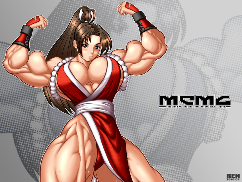 1girl biceps breasts cosplay extreme_muscles fatal_fury female flex flexing king_of_fighters large_breasts masami muscle muscular_female pose ren_(tainca2000) rentb shiranui_mai snk solo