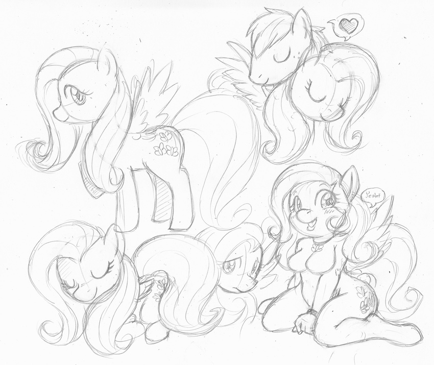 anthro big_macintosh_(mlp) black_and_white cute cutie_mark equine female feral fluttershy_(mlp) friendship_is_magic hasbro horse male mammal monochrome my_little_pony nude pegasus plain_background pony sireez sketch tame white_background wings