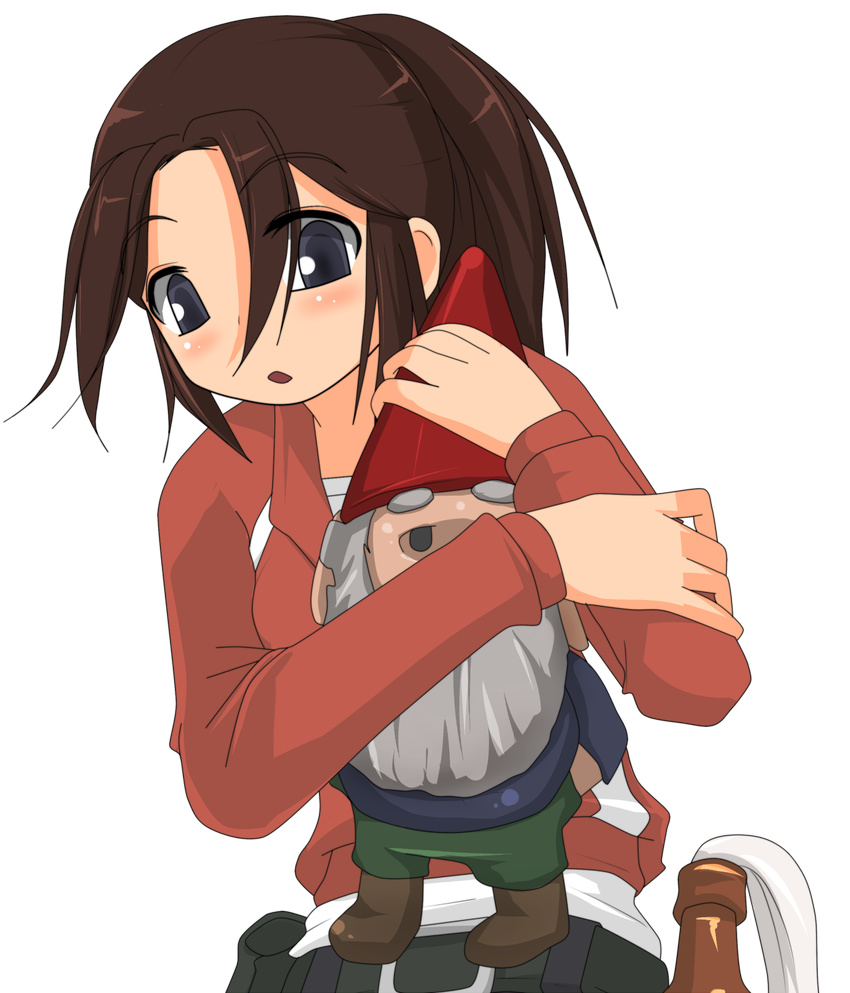 brown_hair gnome hangaku highres holding left_4_dead molotov_cocktail object_hug solo transparent_background zoey_(left4dead)