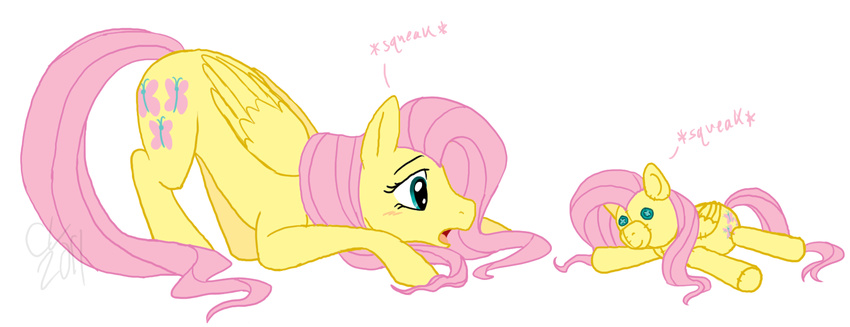 blush cartoonlion cute cutie_mark english_text equine female feral fluttershy_(mlp) friendship_is_magic hair hasbro horse mammal my_little_pony pegasus pink_hair plain_background plushie pony surprise text white_background wings