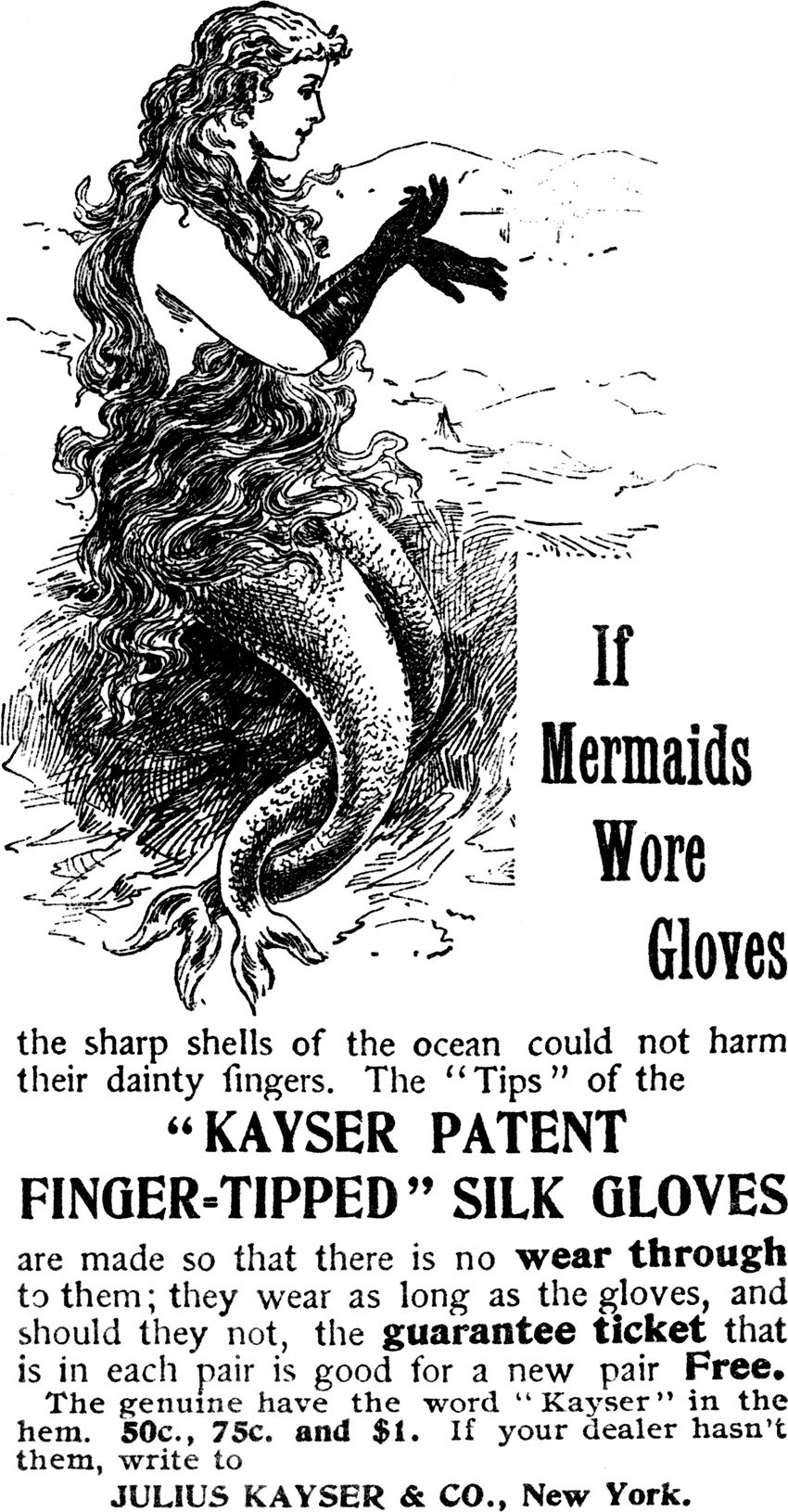 ad advertisement black_and_white female gloves line_art merfolk mermaid monochrome plain_background product_placement proper_art solo unknown_artist vintage_advertisement water white_background