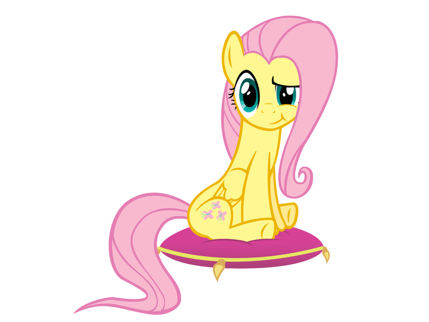 absurd_res cute cutie_mark equine female feral flower fluttershy_(mlp) friendship_is_magic hair hasbro hi_res horse mammal my_little_pony pegasus pillow pink_hair plain_background pony sitting solo unknown_artist white_background wings