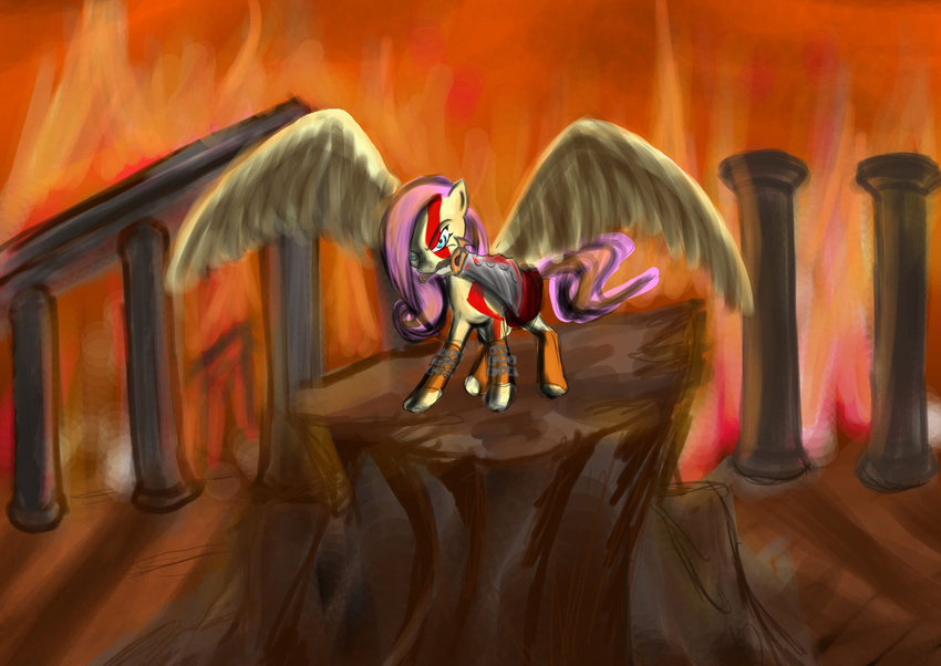 chain crossover equine female fire fluttershy_(mlp) friendship_is_magic hasbro knife kratos my_little_pony weapon wings