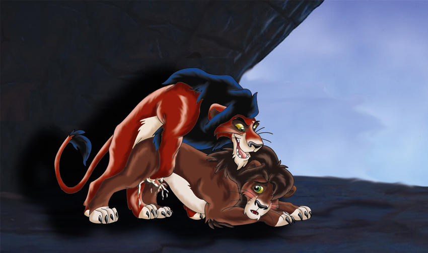 all_fours cum disney doggystyle duo feline feral feral_on_feral from_behind gay green_eyes incest justguy kovu lion male mammal scar scar_(the_lion_king) sex the_lion_king