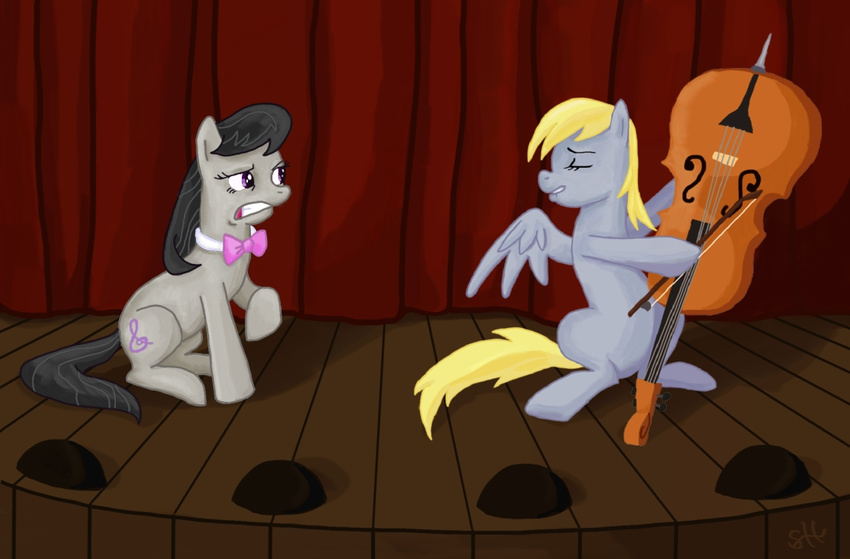 cello cutie_mark derpy_hooves_(mlp) doing_it_wrong equine female feral friendship_is_magic hasbro horse mammal musical_instrument my_little_pony octavia_(mlp) pegasus pony sorcerushorserus wings