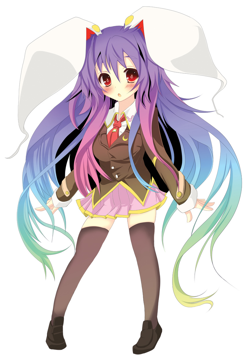 absurdres animal_ears bunny_ears full_body gradient_hair highres long_hair multicolored_hair purple_hair red_eyes reisen_udongein_inaba skirt solo standing sukage thighhighs touhou transparent_background zettai_ryouiki