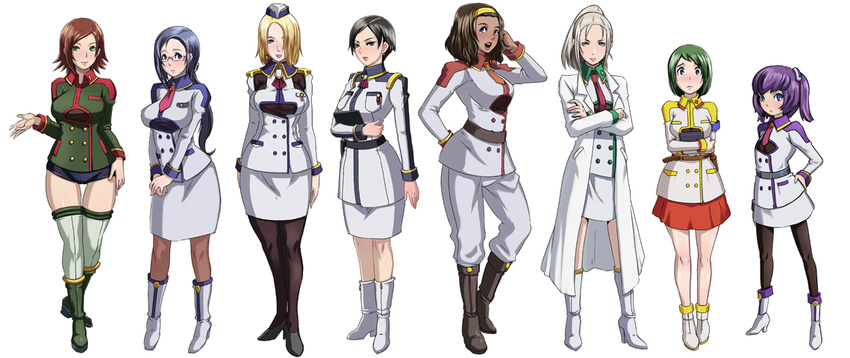 :&lt; :d adjusting_hair age_difference ankle_boots aoi_cameron armband ascot bangs belt black_eyes black_hair black_legwear blonde_hair blue_eyes blue_hair blush boots breast_squeeze breasts brown_hair brown_legwear butcha-u buttons clipboard crossed_arms crossed_legs curvy dark_skin doctor earrings flat_chest garrison_cap glasses green_eyes green_hair green_legwear hair_ornament hair_over_one_eye hairband hairclip hand_on_hip hat height_difference high_collar high_heels holding injuu_kangoku jewelry knee_boots kneehighs labcoat large_breasts light_smile lineup lipstick lissa_weaver liz_glover long_hair looking_at_viewer makeup mako_scott mature mina_mctiernan miniskirt mole multiple_girls necktie nurse official_art open_clothes open_mouth outstretched_hand pants pantyhose pencil_skirt pleated_skirt ponytail purple_eyes purple_hair rail_schwartz reiko_amamiya semi-rimless_eyewear shoes short_hair short_shorts short_twintails shorts sigourney_fincher silver_eyes silver_hair simple_background skirt smile spiked_hair standing swept_bangs thigh_gap thighhighs twintails under-rim_eyewear uniform v_arms white_background wide_hips