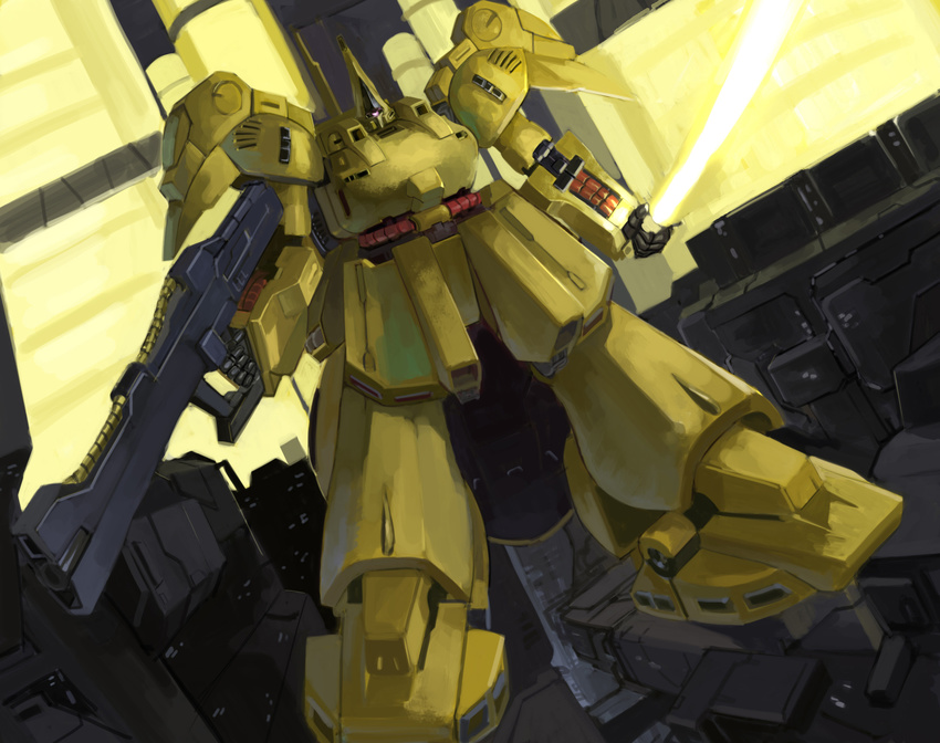 beam_rifle dual_wielding energy_gun energy_sword gun gundam highres holding mecha no_humans solo sword the_o weapon zeta_gundam