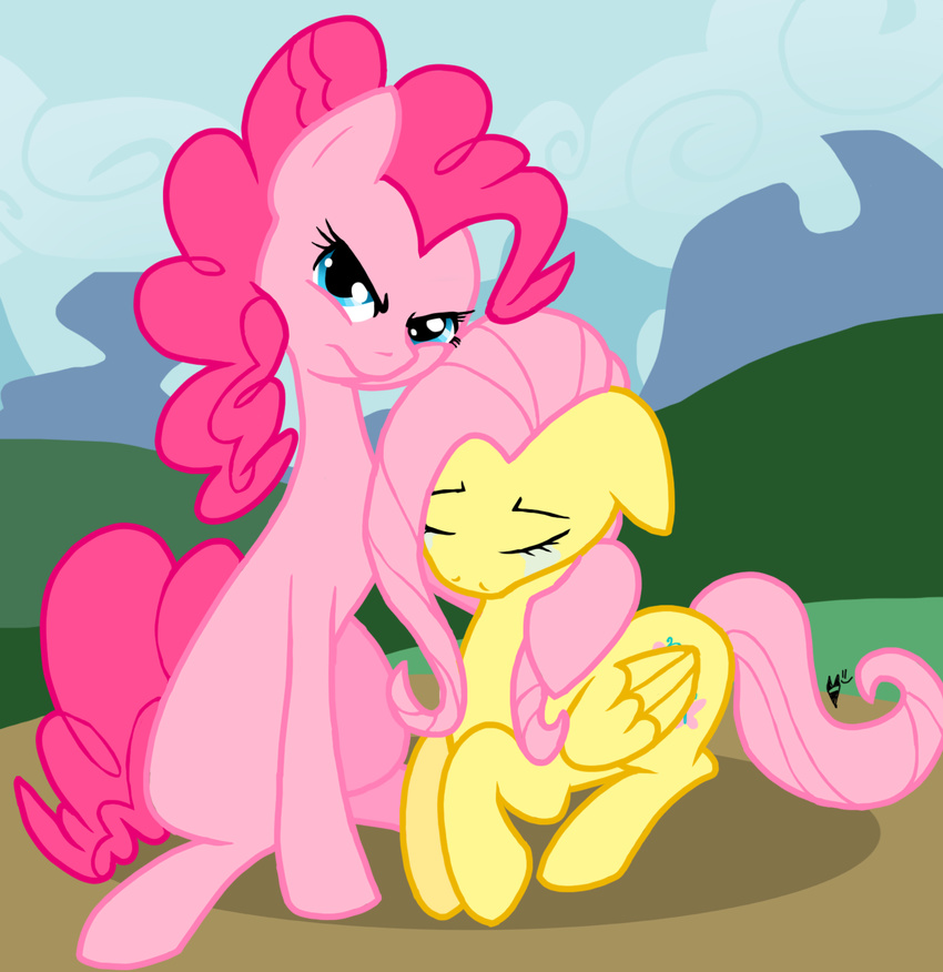 crying equine female feral fluttershy_(mlp) friendship_is_magic frost_heart_is_siamese fur hasbro horse mammal my_little_pony outside pegasus pink_fur pinkie_pie_(mlp) pony protective wings