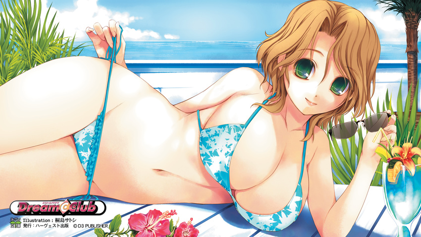 bikini cleavage dream_c_club drink futaba_riho green_eyes kirishima_satoshi sunglasses swimsuit water