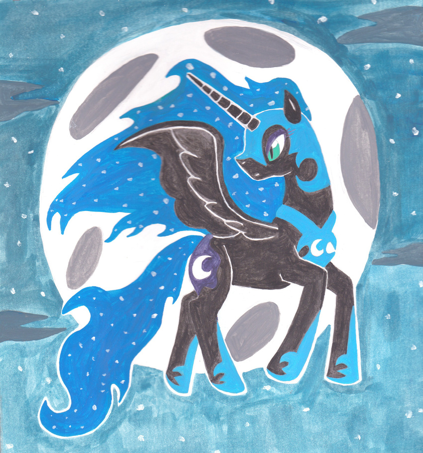 alicorn cool_colors cutie_mark equine female feral friendship_is_magic hasbro horn horse mammal moon my_little_pony night nightmare_moon_(mlp) nighttime pegacorn solo stars unknown_artist winged_unicorn wings
