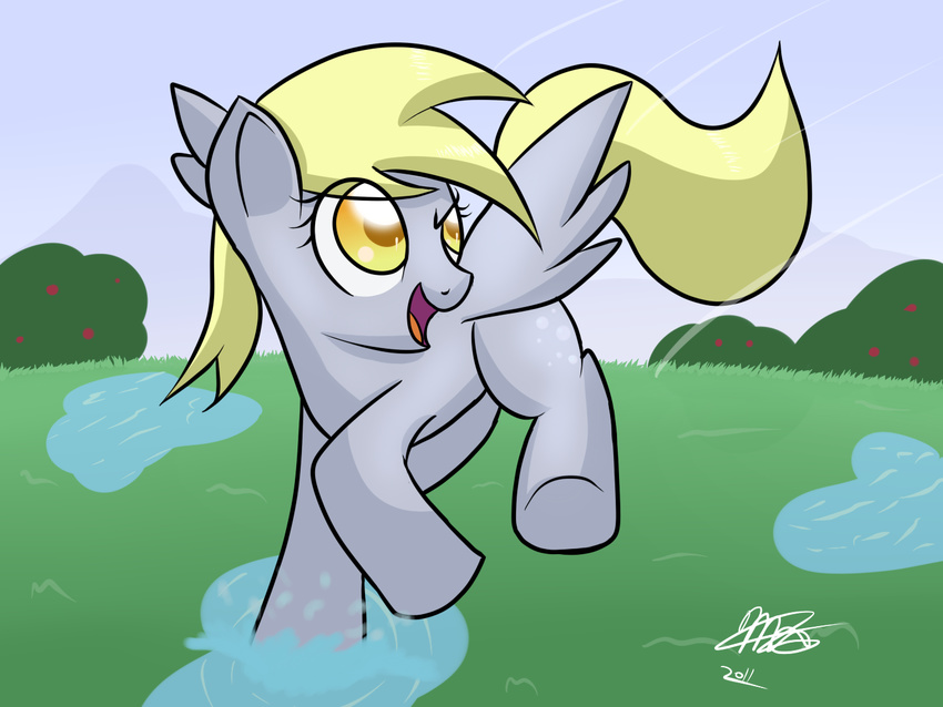 bush cutie_mark derpy_hooves_(mlp) echowolf800 equine female feral friendship_is_magic hasbro mammal my_little_pony pegasus puddle solo water wings