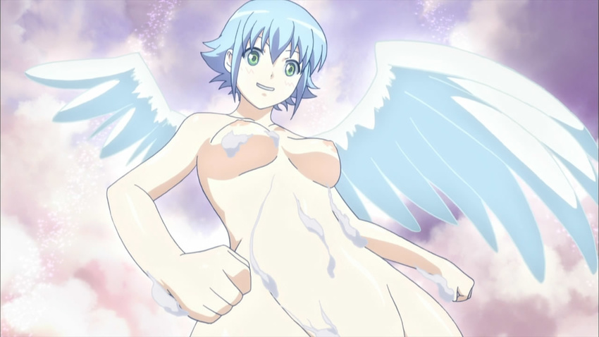 blue_hair breasts green_eyes naked nanael nude queen's_blade queen's_blade wings
