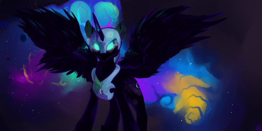 alicorn armor cool_colors equine female feral friendship_is_magic hasbro horn looking_at_viewer mammal my_little_pony nightmare_moon_(mlp) planet solo space thequinkan winged_unicorn wings