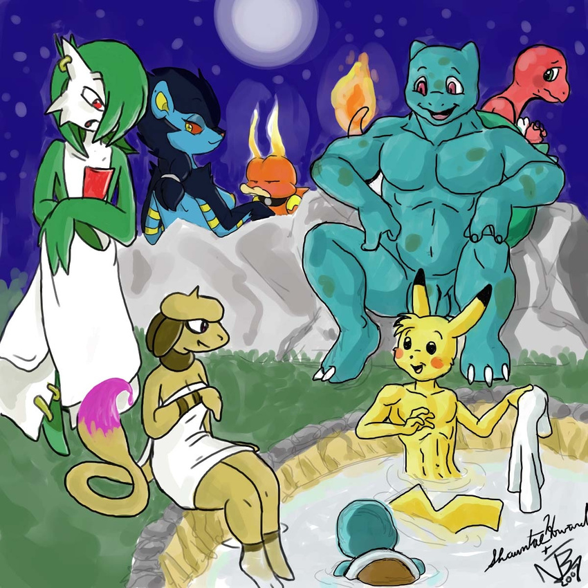 bathing bulbasaur charmander female gardevoir luxray magmar male pikachu pok&eacute;mon pok&eacute;morph public smeargle squirtle