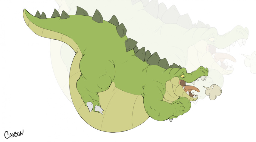 alligator alligatorid anthro belly big_belly breath canson claws crocodilian crossed_arms hi_res looking_pleasured male open_mouth overweight overweight_anthro overweight_male reptile satisfied scales scalie smile solo teeth tongue tongue_out yellow_eyes