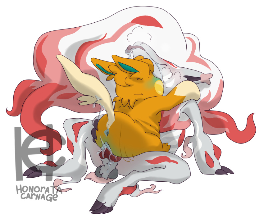 anthro anus blush butt butt_grab cowgirl_position duo female female_on_top female_penetrated from_front_position generation_9_pokemon hand_on_butt hands_on_shoulders hi_res hisuian_form hisuian_zoroark honoratacarnage knot male male/female male_on_bottom male_penetrating nintendo on_bottom on_top overweight overweight_anthro overweight_female pawmot penetration pokemon pokemon_(species) raised_tail rear_view regional_form_(pokemon) sex shaded simple_background tail vaginal vaginal_penetration watermark