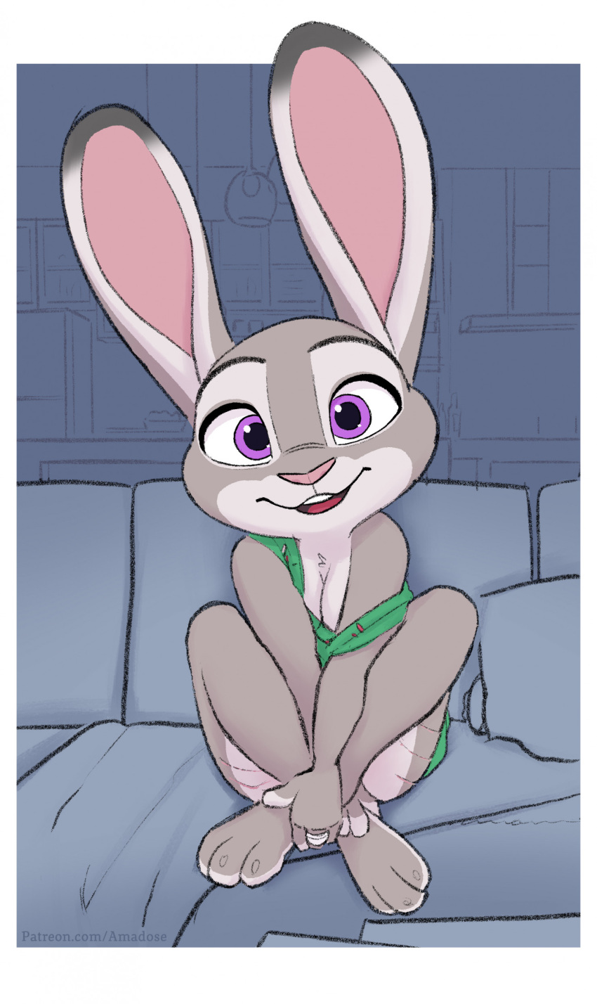 absurd_res amadose anthro biped breasts clothed clothing crossed_legs disney female fur grey_body grey_fur hi_res judy_hopps lagomorph leporid mammal purple_eyes rabbit sitting solo zootopia