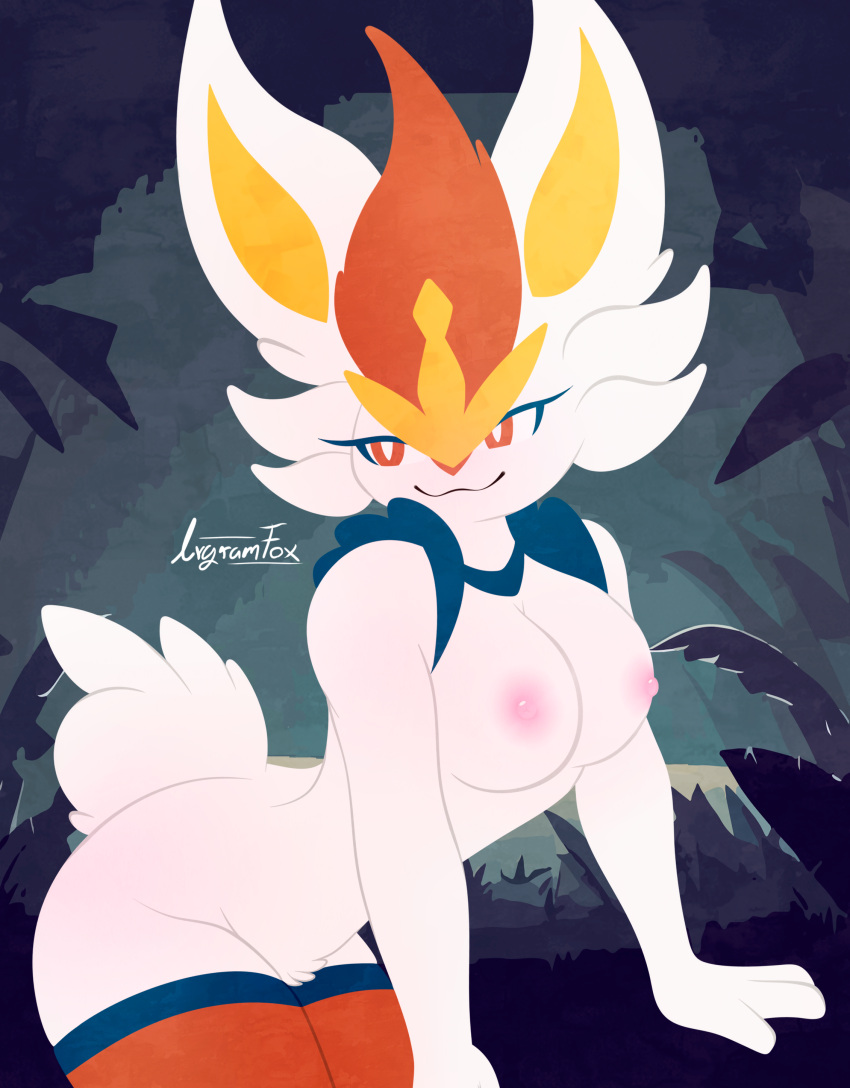 absurd_res butt cinderace female fur generation_8_pokemon hi_res irgramfotz irgramfox lagomorph mammal nintendo pokemon pokemon_(species) solo white_body white_fur