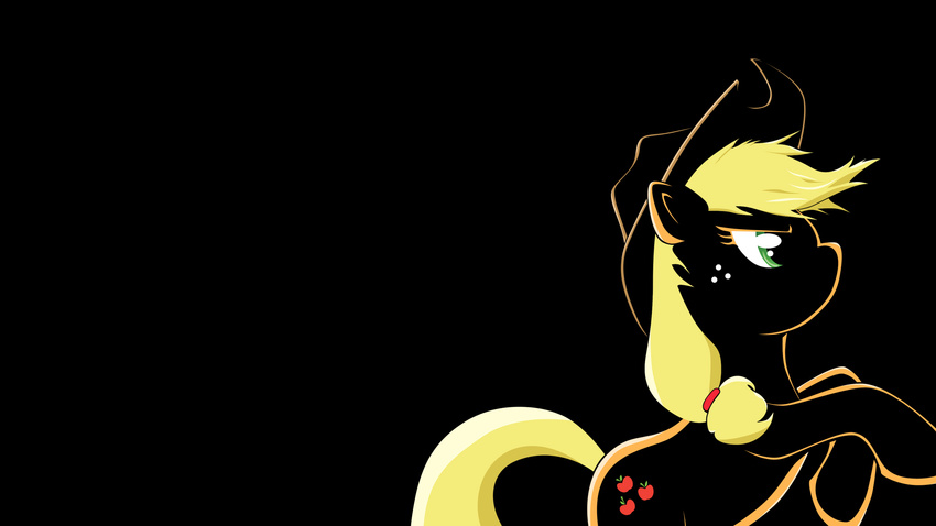 applejack_(mlp) black_background blonde_hair braukoly cutie_mark equine female feral freckles friendship_is_magic green_eyes hair hasbro horse mammal my_little_pony orange_body outline plain_background pony rearing silhouette solo tail wallpaper widescreen wings