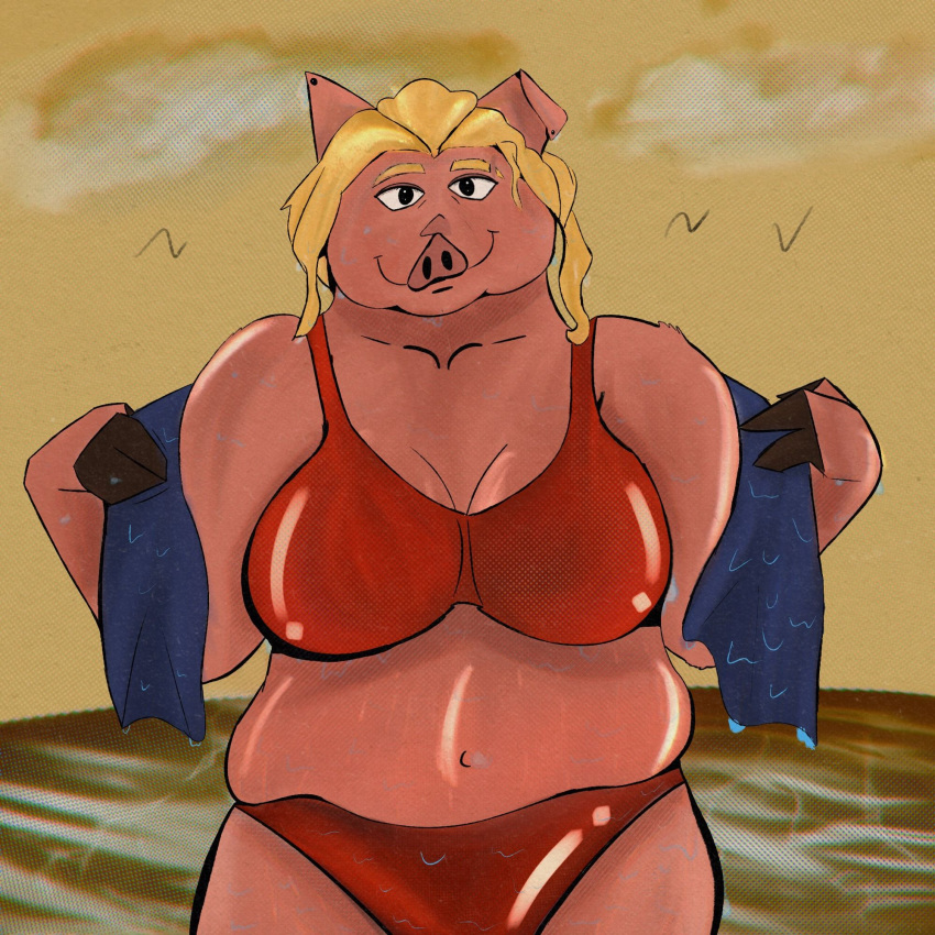 anthro breasts dahlia_(renasketched) domestic_pig female hi_res mammal overweight overweight_anthro overweight_female presenting presenting_breasts renasketched slightly_chubby solo suid suina sus_(pig)