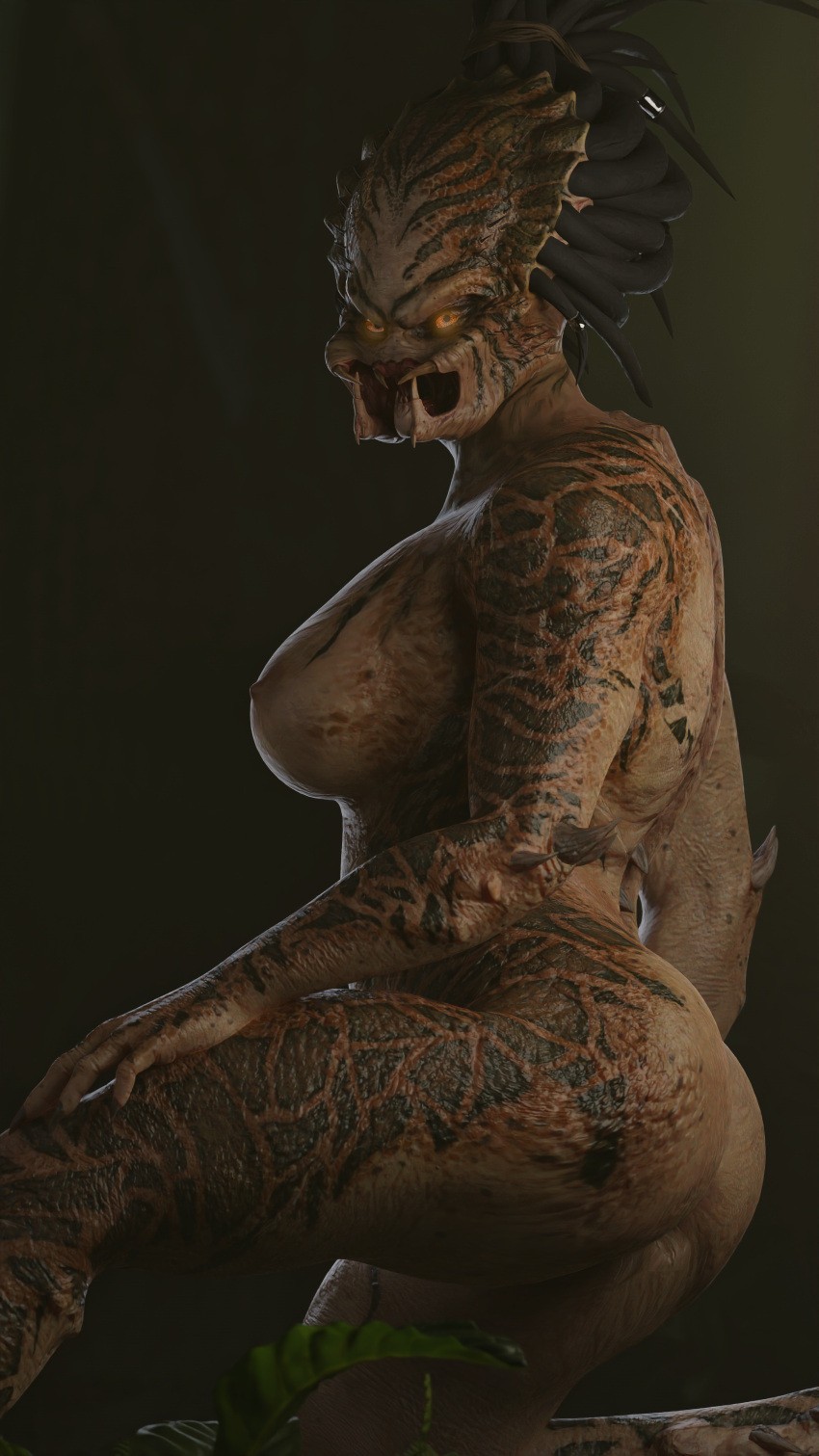 9:16 absurd_res alien areola big_breasts big_butt breasts butt digital_media_(artwork) female fromspace3d hi_res humanoid looking_at_viewer mammal nipples nude predator_(franchise) simple_background solo yautja