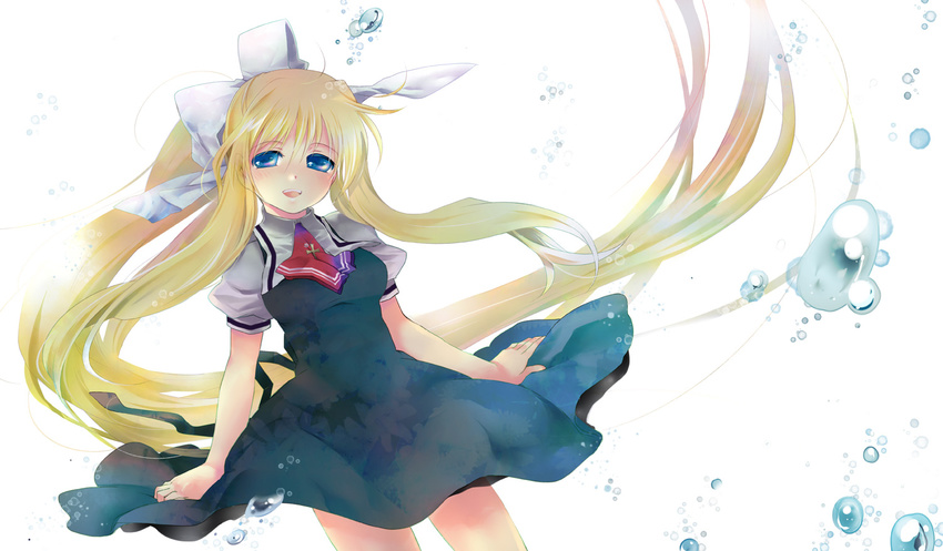 air animal_ears blonde_hair blue_eyes kamio_misuzu long_hair misaki_kozue ponytail school_uniform solo