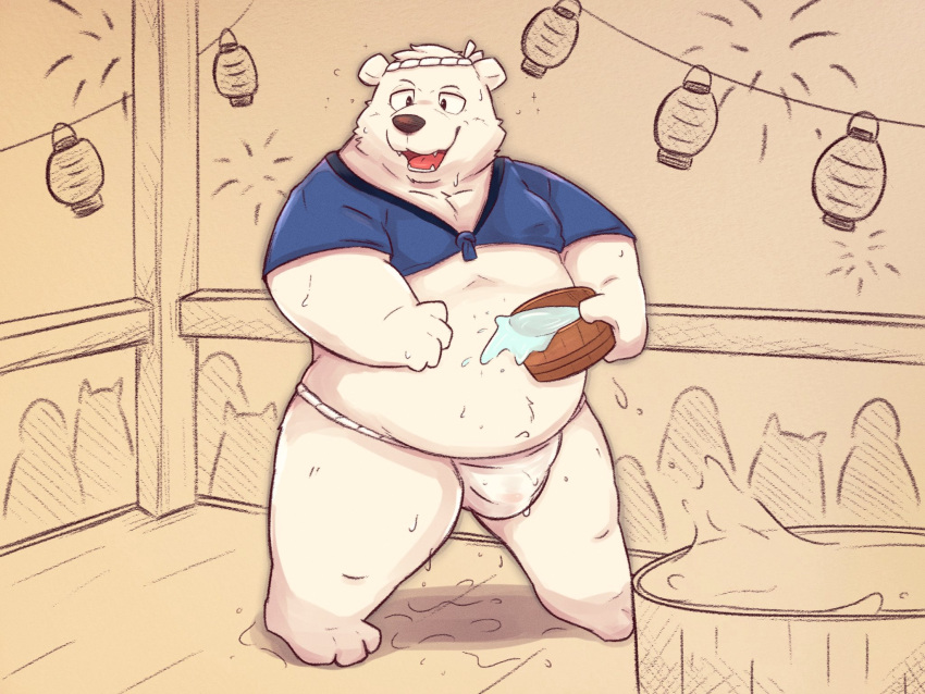 2024 anthro asian_clothing bear belly black_nose clothing east_asian_clothing festival fundoshi group hi_res japanese_clothing kemono male mammal naru_papi overweight overweight_male polar_bear solo solo_focus underwear ursine white_clothing white_fundoshi white_underwear