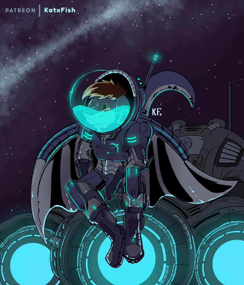 absurd_res anthro armor batoid fish galaxy headgear helmet hi_res katxfish male marine solo space spacecraft spacesuit star stingray tail vehicle water