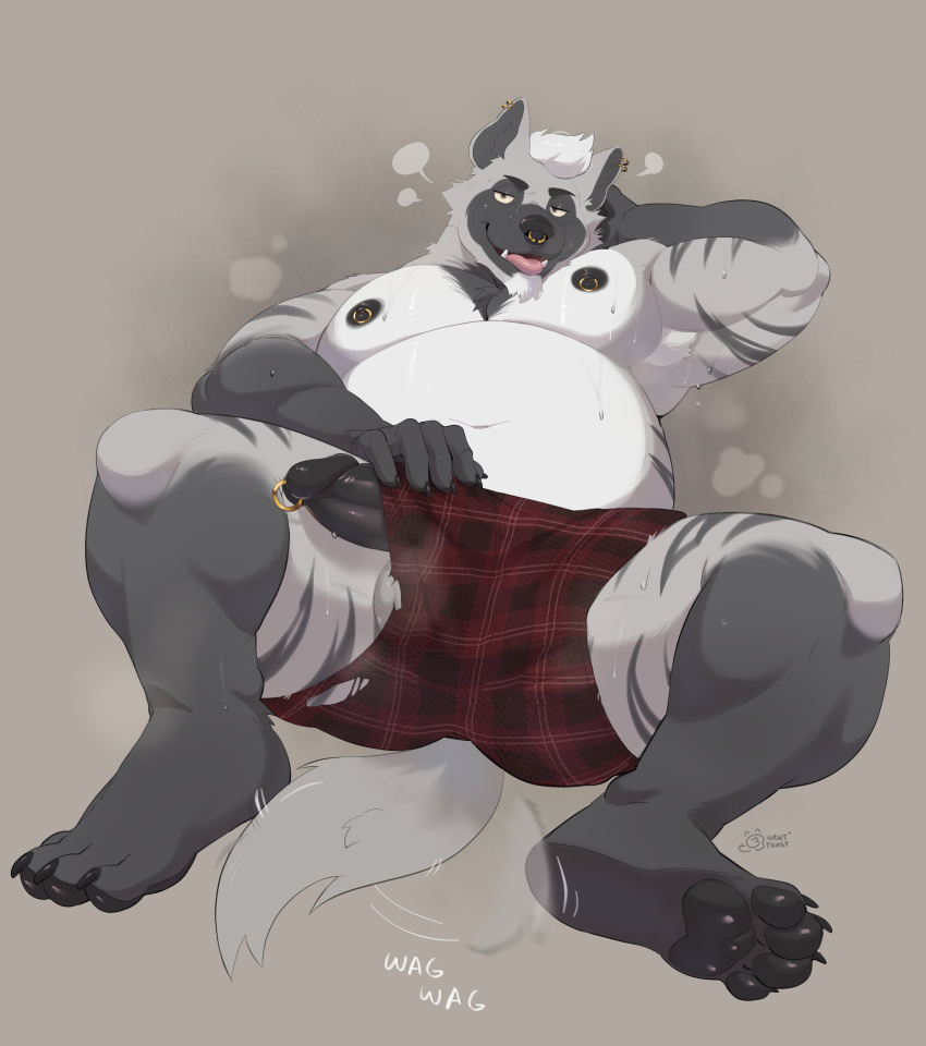 absurd_res anthro armpit_hair belly big_belly big_papa_(paradisebear) bodily_fluids body_hair boxers_(clothing) boxers_only clothed clothing facial_hair facial_piercing feet fur genitals goatee grey_body grey_fur hair hi_res hyena male mammal mature_male nipple_piercing nipple_ring nipples nose_piercing nose_ring overweight overweight_anthro overweight_male pawpads penis penis_through_leghole piercing poking_out ring_piercing roseonapot seductive shirtless solo striped_hyena sweat sweaty_armpit tail tail_motion tailwag tongue tongue_out topless torn_clothing underwear underwear_only white_hair