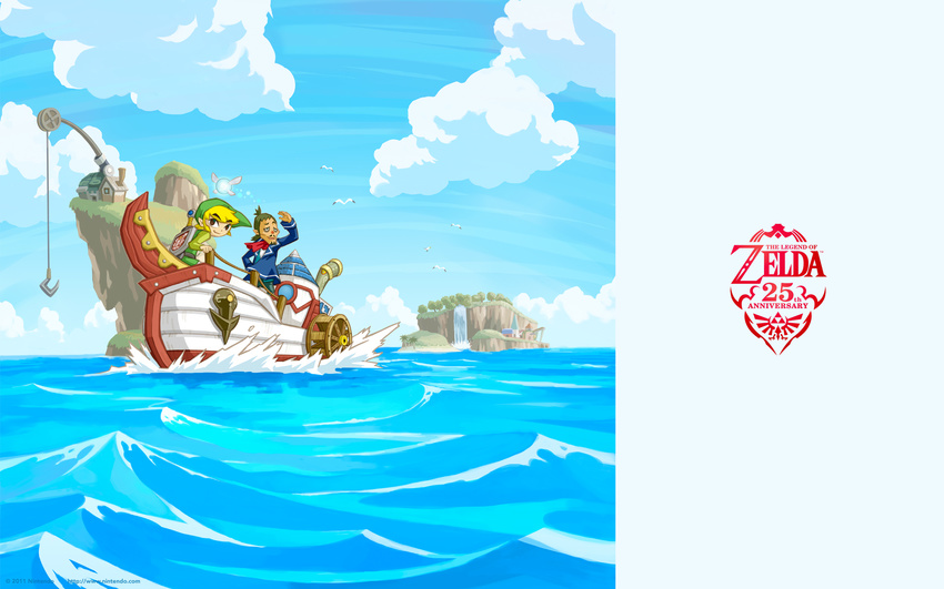 anchor artist_request bird ciela cloud day fairy highres hook island linebeck link multiple_boys ocean official_art seagull ship sky the_legend_of_zelda the_legend_of_zelda:_phantom_hourglass wallpaper water watercraft waterfall