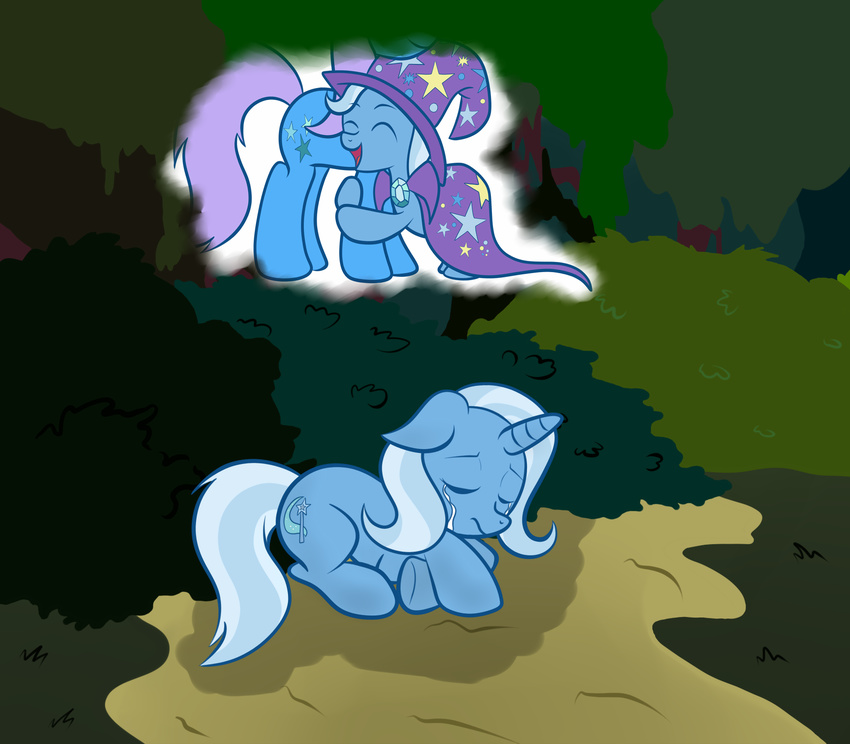 cape crying equine everfree_forest female forest friendship_is_magic hasbro horn horse mother my_little_pony pony smitty_g tree trixie_(mlp) unicorn wizard_hat wood