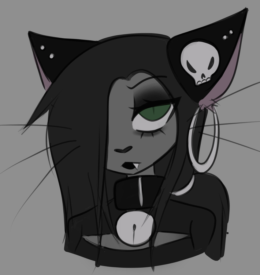 absurd_res anthro bell bell_collar collar cumcadaver domestic_cat ear_piercing ear_ring eyeshadow fangs felid feline felis female goth hi_res lips lipstick makeup mammal neve_lunn nonbinary_(lore) piercing ring_piercing skull_accessory snaggle_tooth solo teeth thick_bottom_lip thick_lips