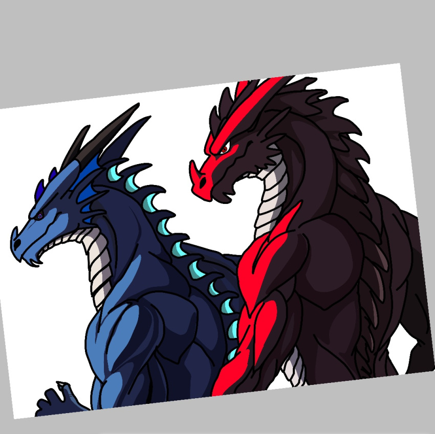 animal_humanoid anthro battle dragon dragon_humanoid dreamdragon89 duo feral fighting_pose humanoid male male/male mythological_creature mythological_scalie mythology pose scalie sky