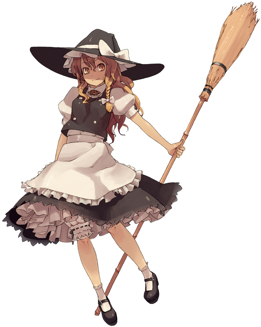 absurdres blonde_hair braid broom full_body hat highres kirisame_marisa long_hair mary_janes revision shihou_(g-o-s) shoes solo touhou transparent_background witch_hat yellow_eyes