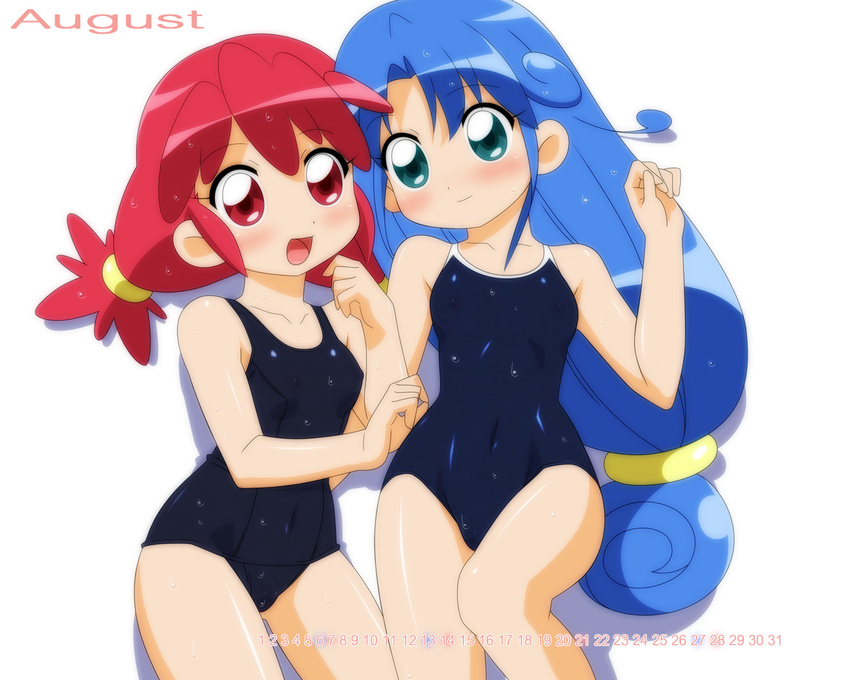 competition_school_swimsuit covered_navel fine fushigiboshi_no_futago_hime long_hair low-tied_long_hair multiple_girls old_school_swimsuit one-piece_swimsuit rein school_swimsuit sugimura_tomokazu swimsuit