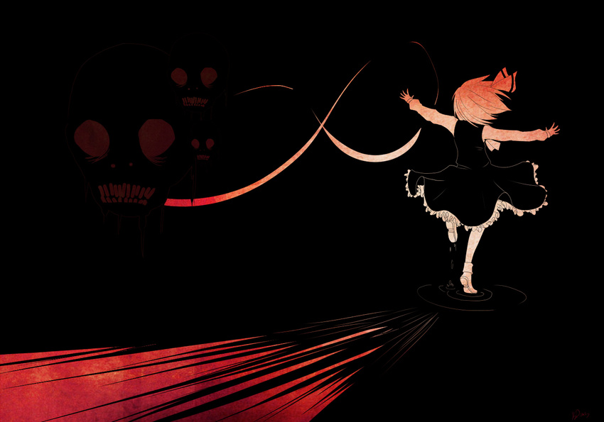 dark hair_ribbon horror_(theme) outstretched_arms priichu ribbon rumia shoes short_hair solo spread_arms touhou wallpaper