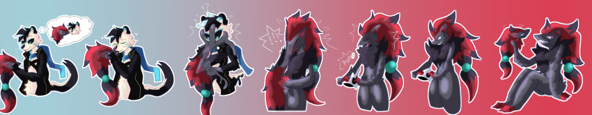 absurd_res ambiguous_gender anthro crumbleumble felid female generation_5_pokemon goo_transformation hi_res humanoid long_image mammal mask mask_transformation nintendo pantherine pokemon pokemon_(species) solo tiger transformation transformation_sequence wide_image zoroark