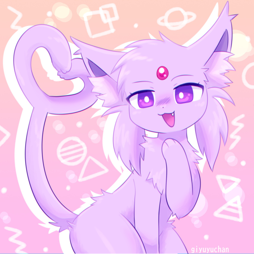 1:1 2024 3_fingers :3 ambiguous_gender anthro anthrofied cheek_tuft colored cute_fangs digital_media_(artwork) eeveelution espeon facial_tuft felid feline fingers fluffy forehead_gem forked_tail fur gem generation_2_pokemon gesture giyu half-length_portrait head_tuft hi_res inner_ear_fluff kemono looking_at_viewer mammal monotone_body monotone_fur monotone_tail nintendo nude open_:3 open_mouth open_smile paws pink_background pink_body pink_ears pink_fur pink_inner_ear_fluff pink_tail pokemon pokemon_(species) pokemorph portrait pupils purple_body purple_ears purple_eyes purple_fur purple_inner_ear purple_inner_ear_fluff purple_tail shaded signature simple_background smile solo standing tail tail_gesture tail_heart three-quarter_view tuft unusual_anatomy unusual_tail white_pupils