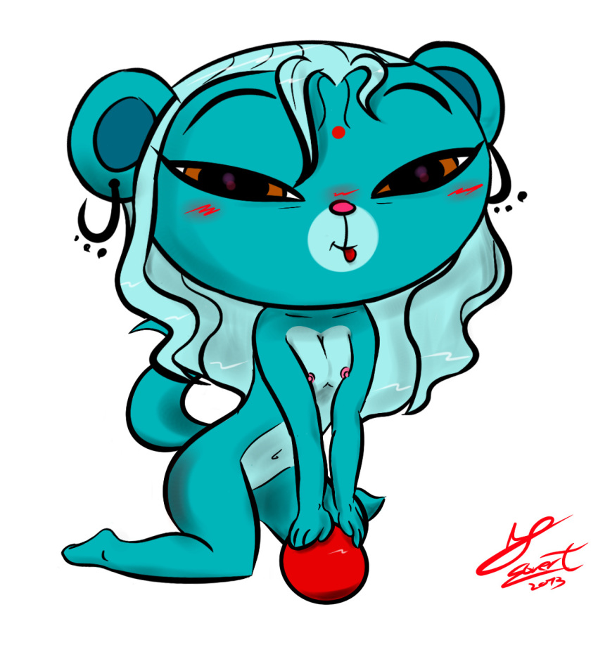 2013 4_fingers anthro artist_name ball bedroom_eyes blep blue_body blue_fur blue_hair blush breasts brown_eyes dated ear_piercing ear_ring earrings_only ebvert eyelashes female female_anthro fingers fur hair hasbro herpestid hi_res kneeling littlest_pet_shop littlest_pet_shop_(2012) mammal mature_anthro mature_female mongoose mostly_nude_anthro mostly_nude_female narrowed_eyes navel nipples piercing pink_nipples pink_nose red_tongue ring_piercing seductive signature simple_background small_breasts smile smiling_at_viewer solo sunil's_mom tail tongue tongue_out white_background