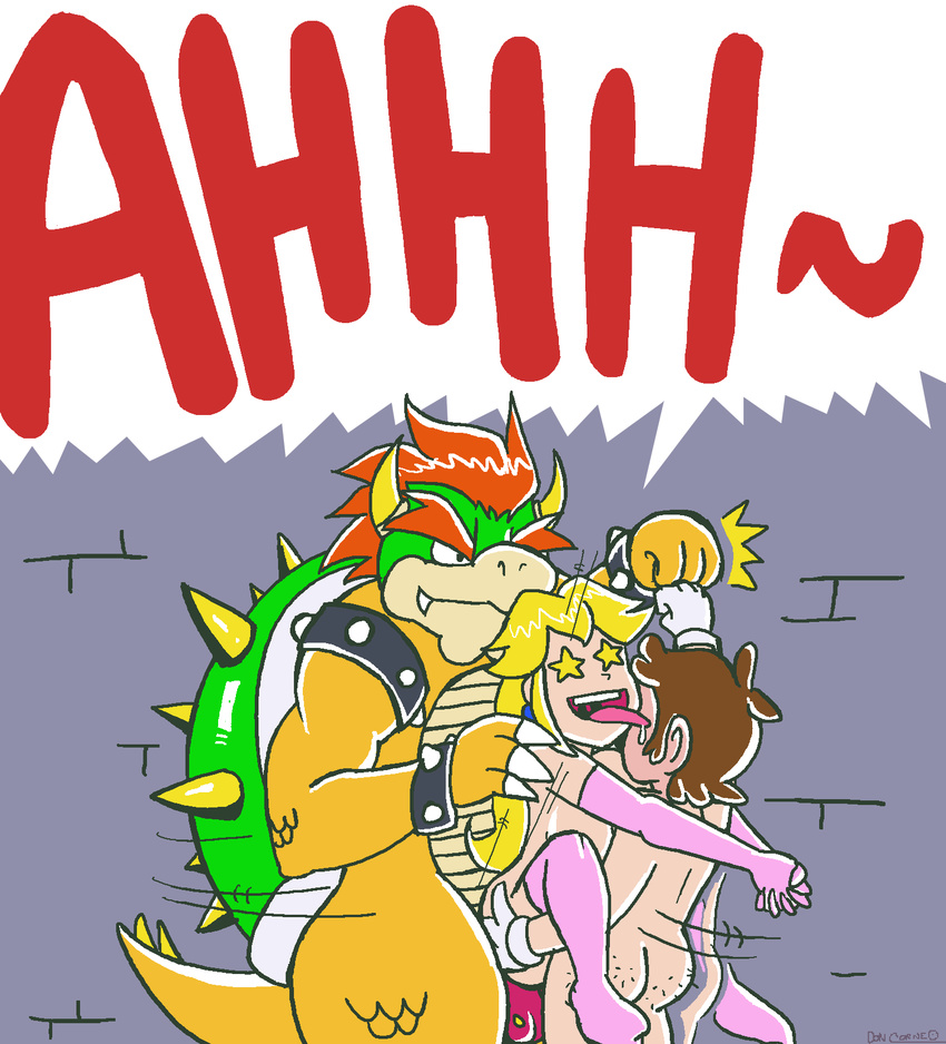 anthro bowser breasts chubby doncorneo double_penetration female fist_bump fucked_silly group human human_on_anthro interspecies koopa male mammal mario mario_bros nintendo penetration princess princess_peach royalty sandwich_position scalie sex smb standing super_mario_bros. vaginal video_games
