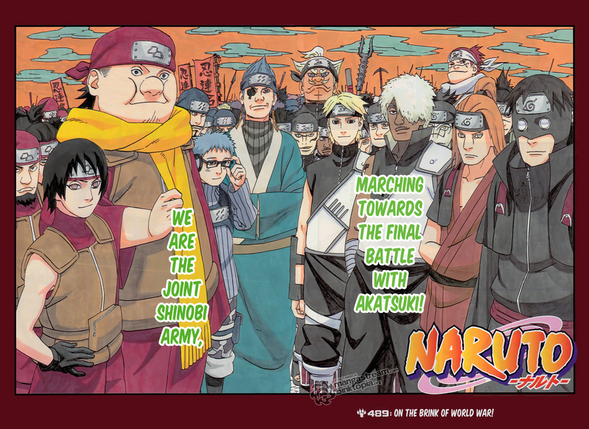 6+boys aburame_torune akatsuchi_(naruto) ao_(naruto) c_(naruto) choujuurou_(naruto) comic darui_(naruto) fuu_(naruto) hard_translated highres kishimoto_masashi kurotsuchi_(naruto) marker_(medium) multiple_boys naruto_(series) naruto_shippuuden official_art scan third-party_edit third-party_watermark traditional_media