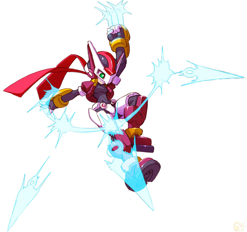 aile armor boots helmet kunai makoto_yabe model_px official_art rockman rockman_zx scarf skin_tight solo weapon