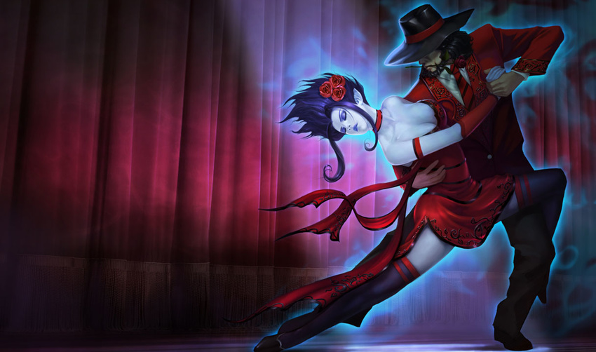 dance dancing dress evelynn flower formal league_of_legends red rose suit tango twisted_fate