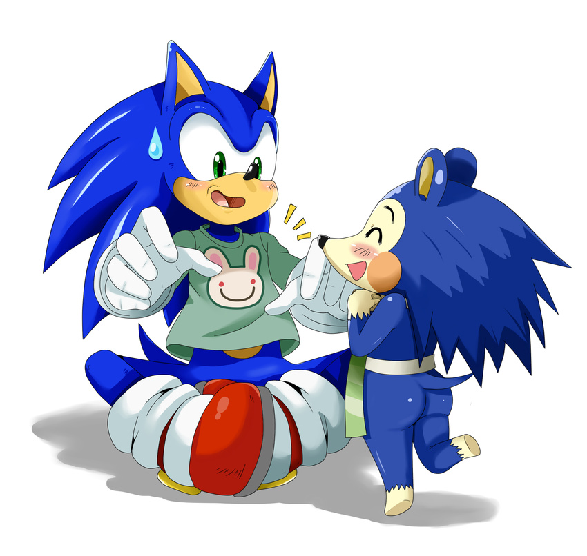 blush butt crossover female hedgehog mabel_able male mammal nintendo plain_background porcupine rodent sega sonic_(series) sonic_the_hedgehog sssonic2 video_games