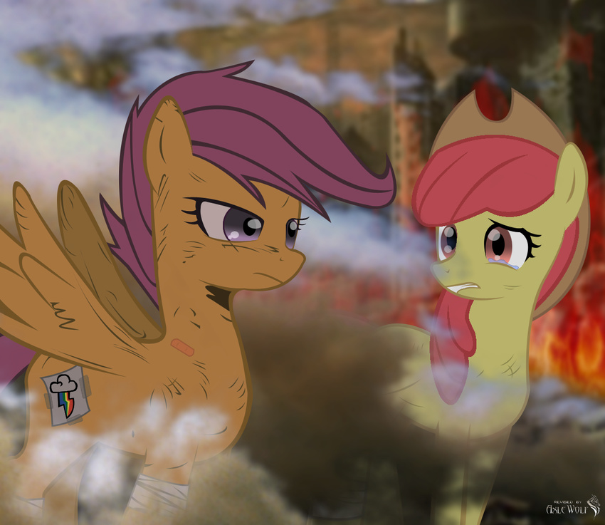 applebloom_(mlp) axlewolf bandage equine female feral fire friendship_is_magic hasbro hat horse mammal my_little_pony older paper pegasus pony scootaloo_(mlp) tape wings wounded