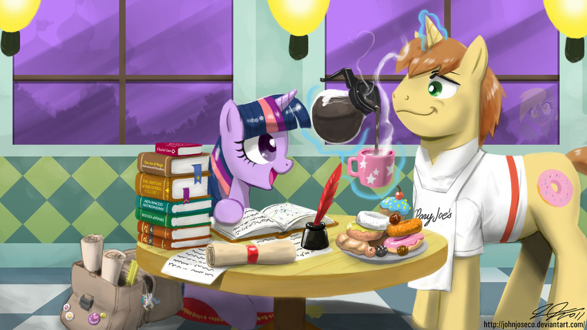 16:10 2011 bag book coffee cute derpy_hooves_(mlp) doughnut duo equine female feral friendship_is_magic hasbro horn horse ink_well inkwell john_joseco keychain male mammal my_little_pony nerd pair pony pony_joe_(mlp) princess_celestia_(mlp) quill_pen refill scroll scrolls studying twilight_sparkle_(mlp) unicorn wallpaper widescreen window