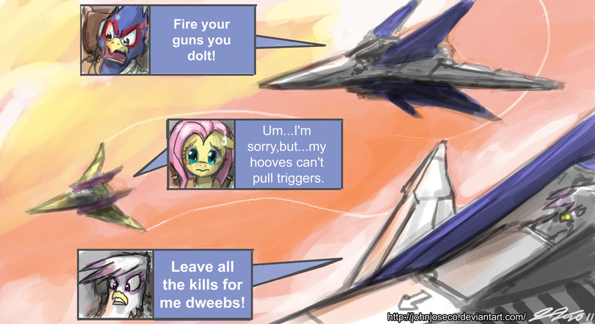 arwing avian bird crossover equine falco_lombardi female fluttershy_(mlp) friendship_is_magic gilda_(mlp) gryphon hasbro horse john_joseco male mammal my_little_pony nintendo pony star_fox video_games