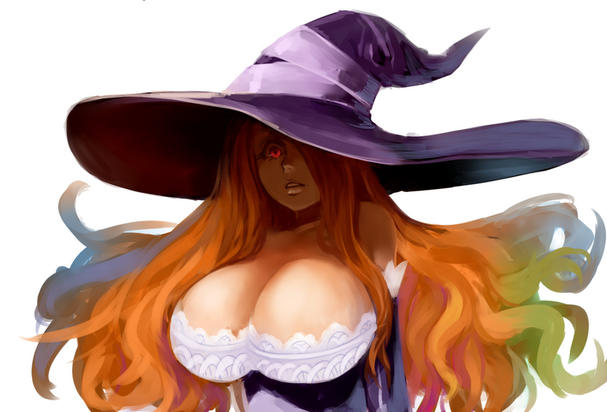 breasts cleavage dragon's_crown hat kei_t_sr long_hair orange_hair possible_duplicate red_eyes sorceress_(dragon's_crown)