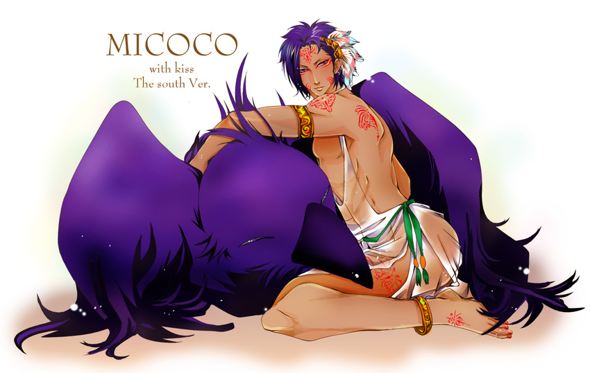 bird black_hair coco_(toriko) crow dark_skin feather feathers kiss_(toriko) muscle